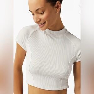 Beyond Yoga Formation Crop Tee White Ribbed Small